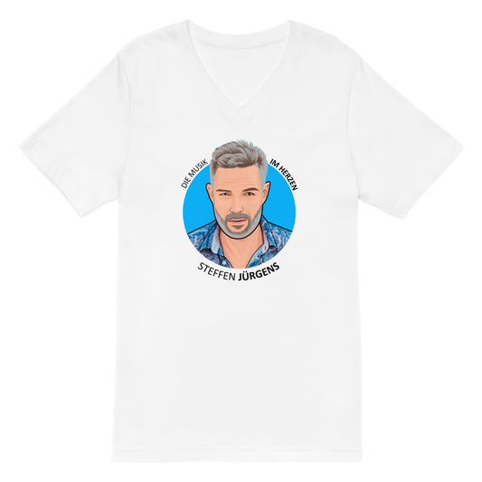 Kurzärmeliges Unisex-T-Shirt mit V-Ausschnitt